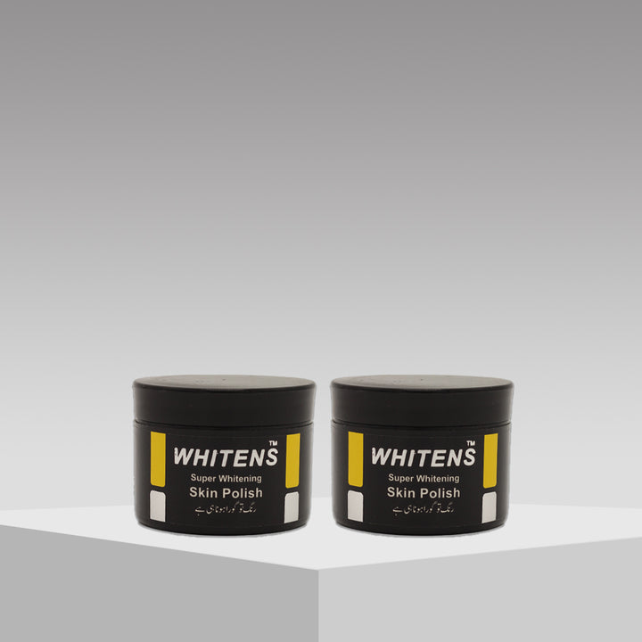 Golden Skin Polish jar with gold shimmer and natural ingredients on a marble background